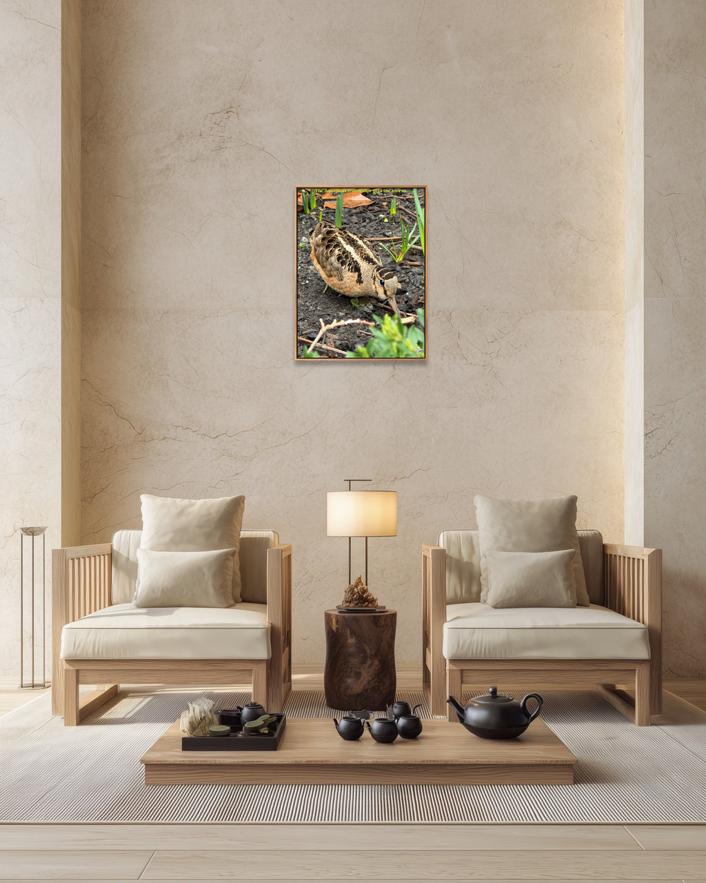 B010) Framed Poster Print (The American Woodcock Gets The Worm)