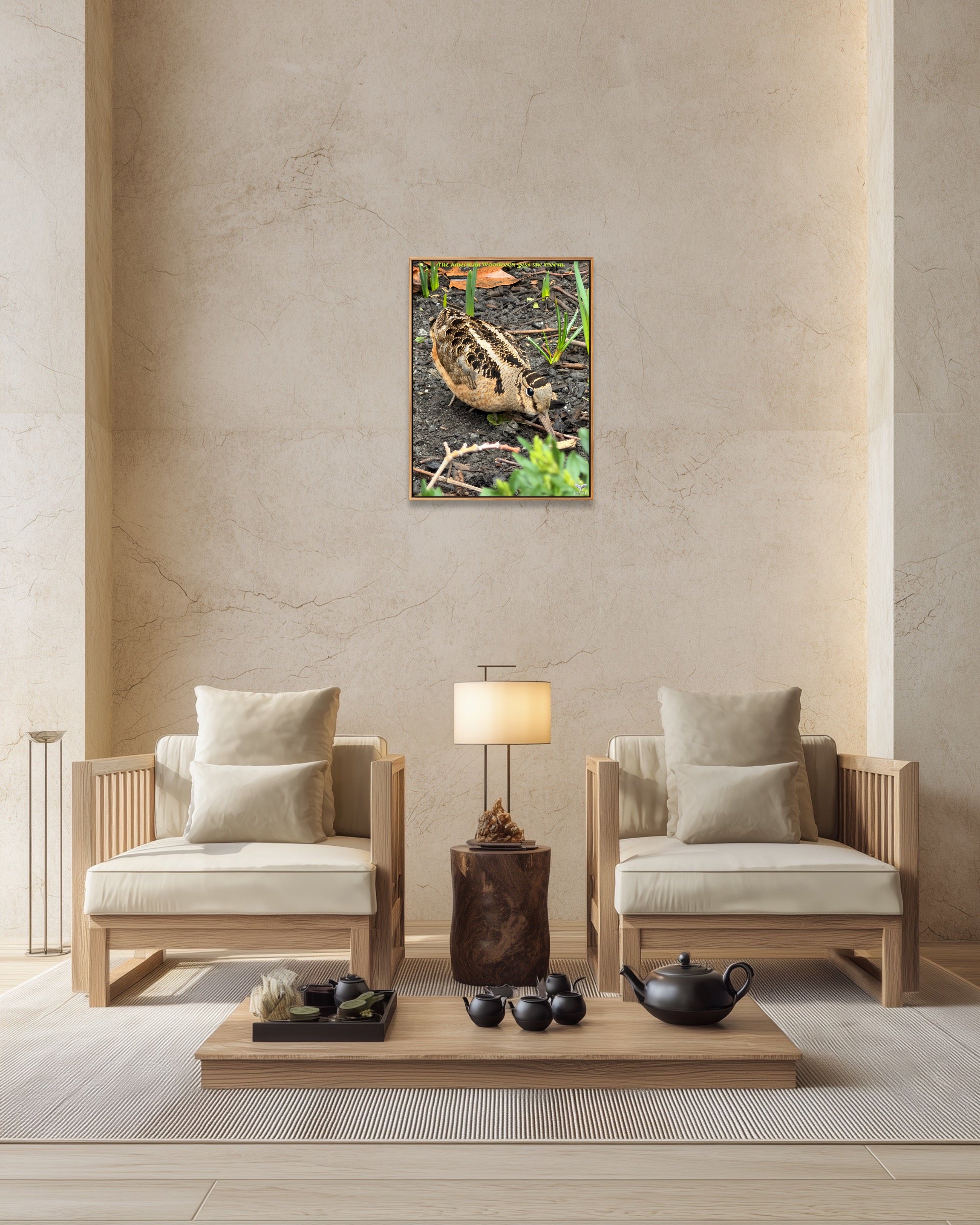 B010) Framed Poster Print (The American Woodcock Gets The Worm)